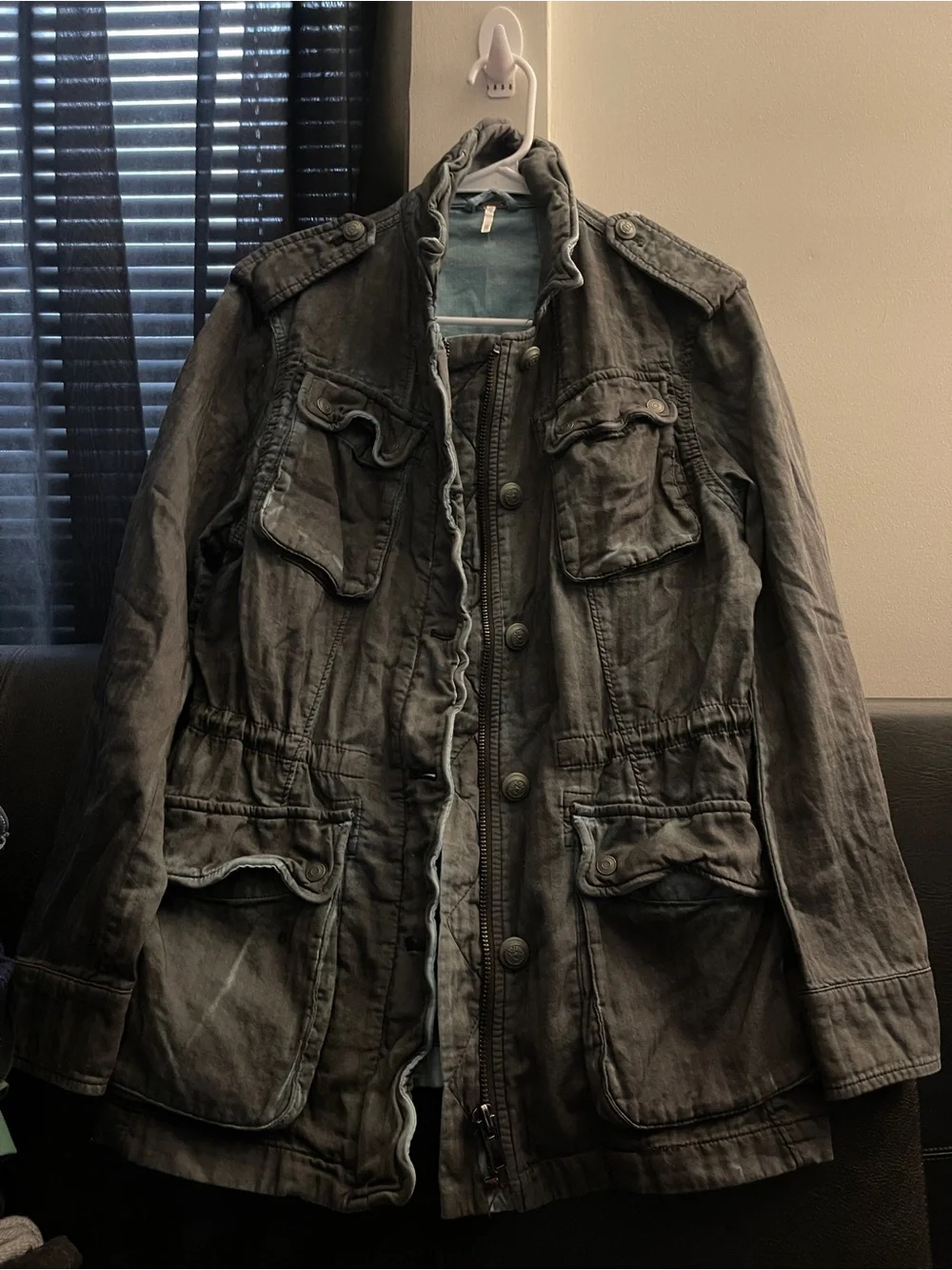 Free People Double Cloth Jacket  Military Drawstring Size XS Gray NWOT - Picture 3 of 15